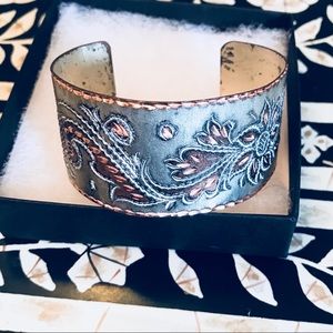 Vintage Copper and Silver Etched Cuff